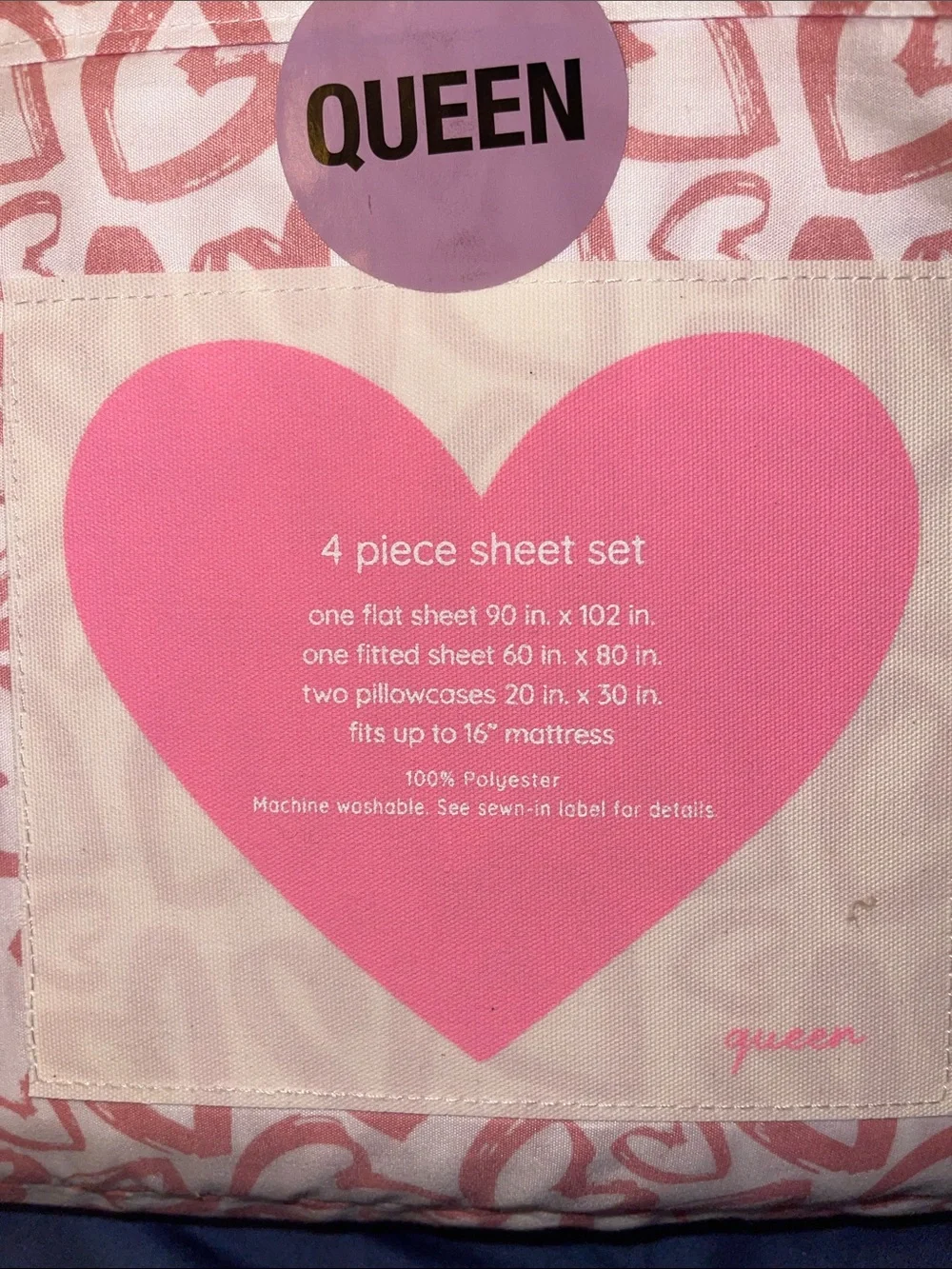 Oh Cupid Pink Hearts on White Queen Sheet Set